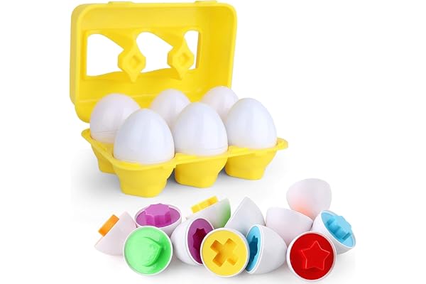 VUIYA Toddler Toys - Color Matching Egg Set - Educational Color, Shapes and Sorting Recognition Skills - Puzzle for Kid Baby Boy Girl, Easter Basket Gift (6 Eggs)