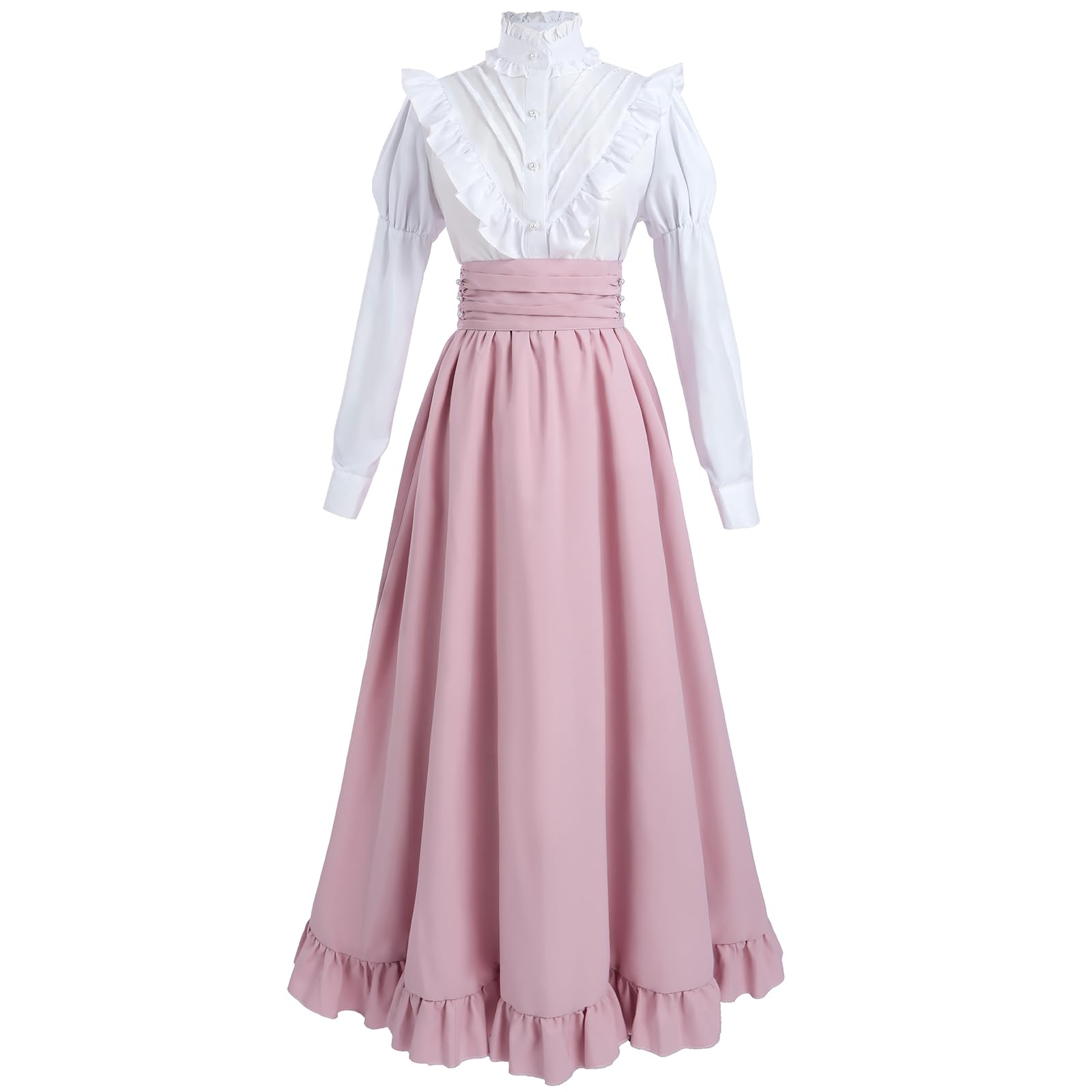Photo 1 of FCCAM Victorian Dress for Women 2-Pieces 1800s Edwardian Dress Ball Gown Renaissance Costume Pink XXL
