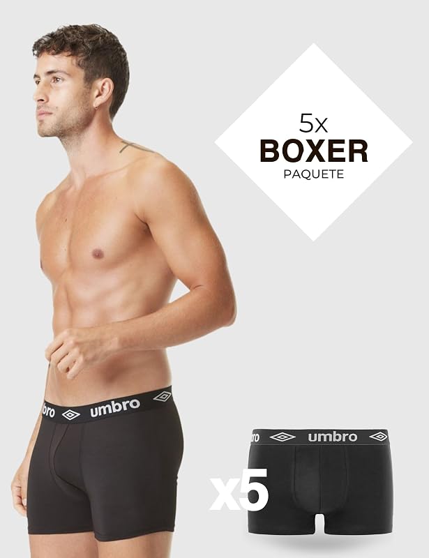 Calzoncillos Hombre Boxer 100% Algodón, Pack de 5, Negro CLA (M)