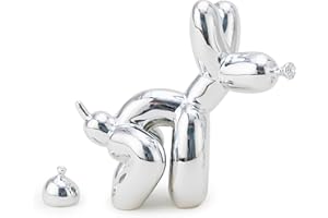 Artconal Balloon Dog Statue Decor, Shiny Silver Accent Small Knick Knacks Decor for Shelf, White Elephant Funny Gag Gifts, Pooping Dog Statue for Bathroom Table, 3¾ inch Resin Electroplated Silver