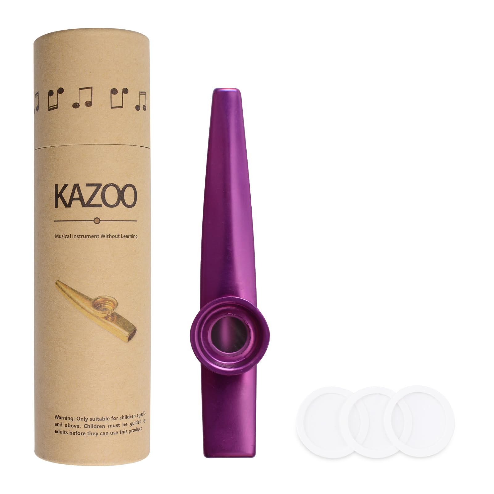 WANDIC Purple Kazoo Musical Instruments Sets Aluminum Alloy Instrumental Accompaniment with 3 Pack Kazoo Membrane Reed