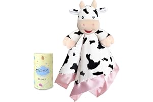 MOVEPAI Cow Baby Security Blanket Loveys for Babies Girls, 16" Soft Baby Lovey Blanket, Baby Snuggle Stuffed Animals Blankie, Baby Girls Gifts for Infant and Toddler