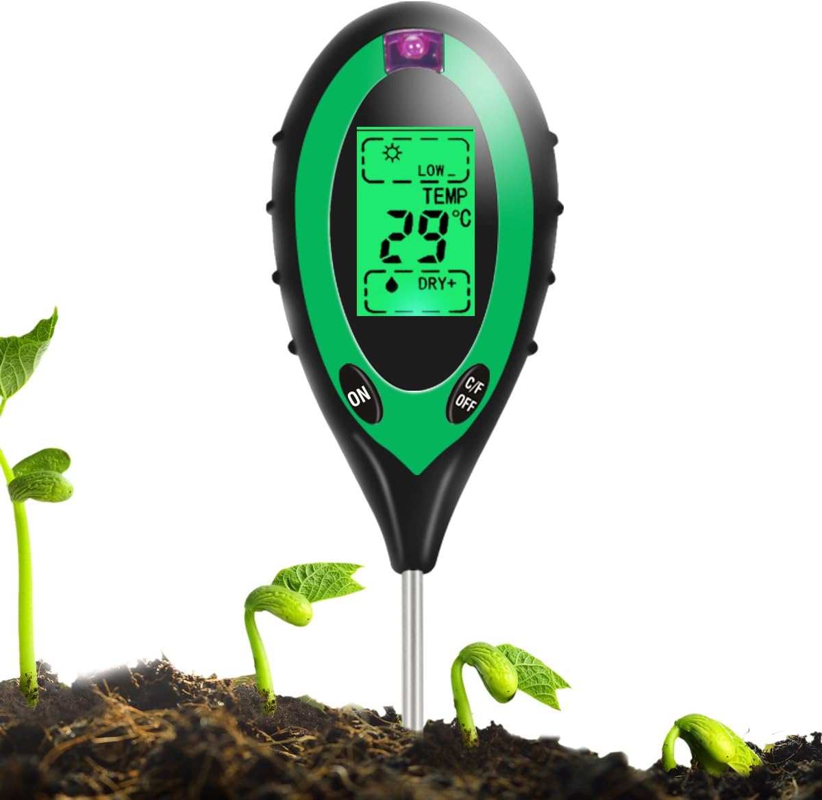 4-in-1 Soil Moisture Sensor Meter Tester, Soil Water Monitor, Humidity Plant Tester, Hygrometer Great For Garden, Farm, Lawn, Indoor & Outdoor (No Battery needed)