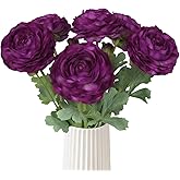 Ranunculus Artificial Flowers,6PCS Real Touch Flowers Bulk Purple Ranunculus Faux Flowers for DIY Wedding Bouquet Party Table Home Decor(Purple)