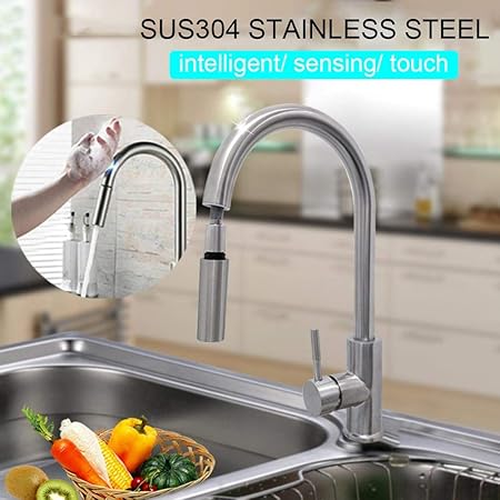 Winnerruby Sensor Küchenarmatur, 304 Edelstahl Pullle Schaum Wasserhahn ziehen-ziehen Kalt-und Warmwasser Smart Touch Wasserh