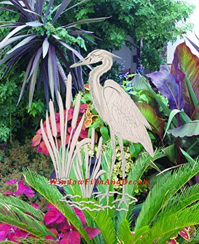 Egret & Cattails Right Oval Etched Window Decal Vinyl Glass Cling - 15" x 23" - Clear with White Design Elements