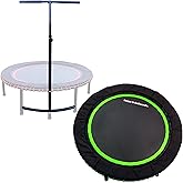 LEAPS & REBOUNDS 48" Adjustable Stability Bar Attachment with 48" Mini Fitness Trampoline and Home Gym Rebounder for Cardio Exercises, Green