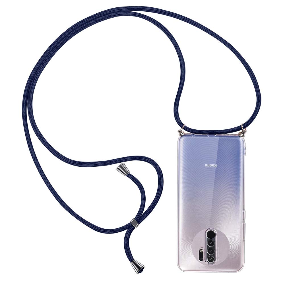 Crossbody Case for Xiaomi Poco X3 NFC, Transparent Soft TPU Phone Cover with Adjustable Neck Cord Lanyard Strap Anti-Fall Necklace Clear Case Compatible with Xiaomi Poco X3 NFC 6.67 inch - Navy