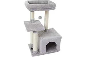FISH&NAP Cute Cat Tree Kitten Cat Tower for Indoor Cat Condo Sisal Scratching Posts with Jump Platform Cat Furniture Activity Center Play House Grey