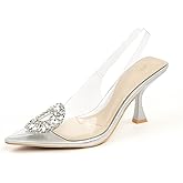 JENN ARDOR Clear Heels for Women Slingback Pointed Closed Toe Heels with Rhinestones 3 inch Comfortable Stiletto Sandals Pumps Wedding Party Dress Shoes