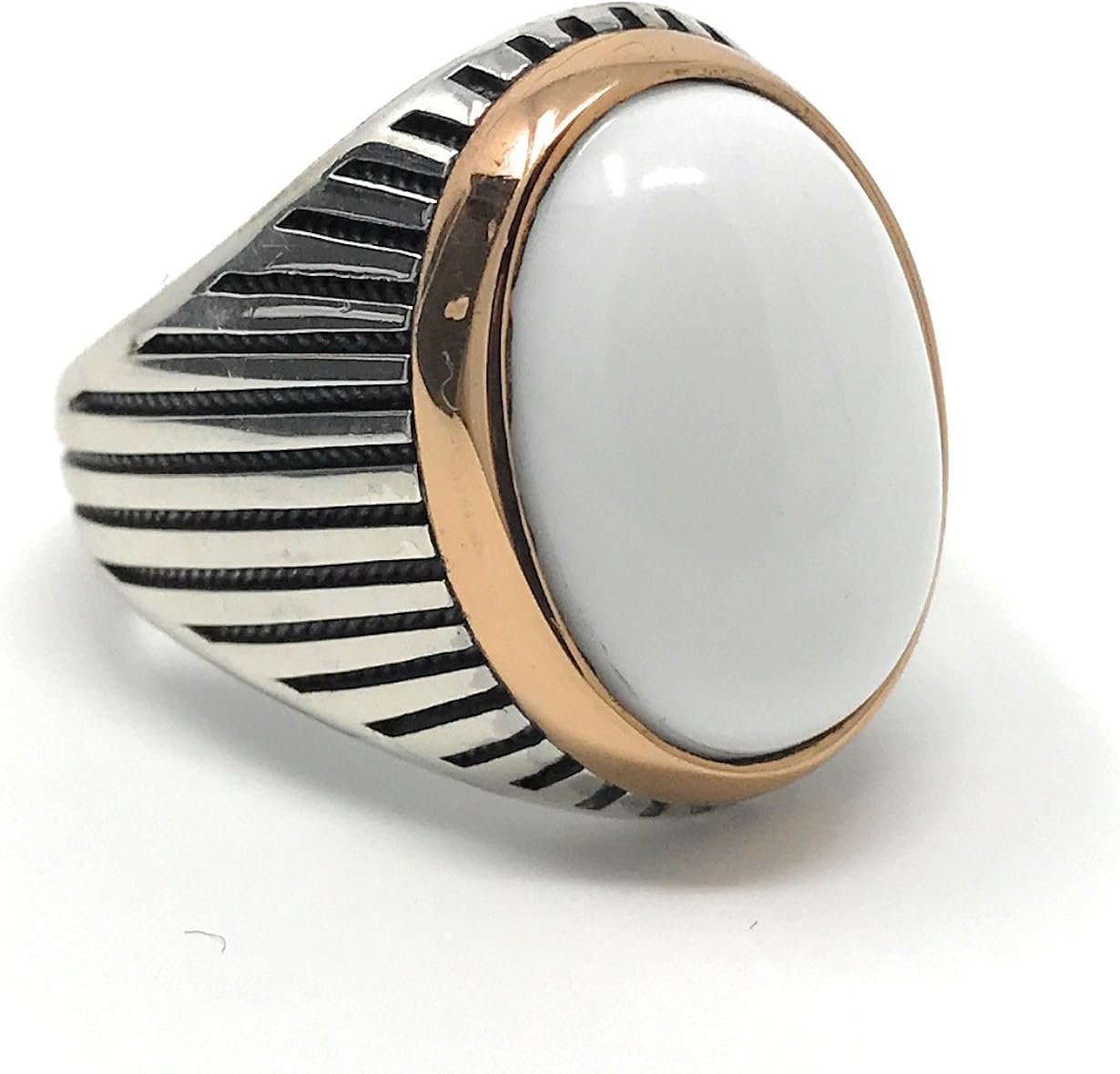 Kar 925k Stamped Sterling Silver White Onyx Men S Ring With Stripes K52g Amazon Com