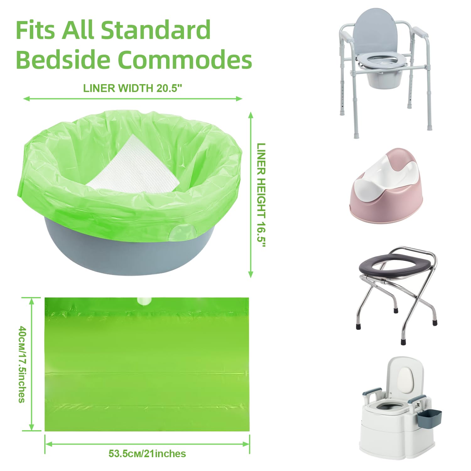 XUEPETT 120 Pack Commode Liners with 120 Super Absorbent Pads, Disposable Leakproof Bags for Bedside Commode, Universal Fit for Standard Toilet Chair Buckets