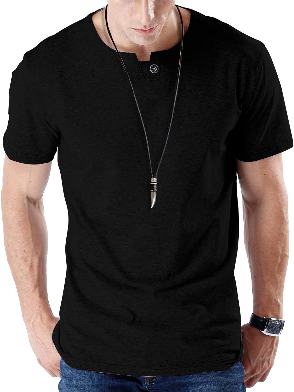 JNC Men's Casual Slim Fit Pure Color Long/Short Sleeve Henley Fashion T-Shirts Cotton Shirts