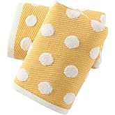 sense gnosis Yellow Jacquard Striped Polka Dot Hand Towels Set of 2 Super Soft 100% Cotton Absorbent White Terry Bath Hand Towels for Bathroom Decorative Gym Camping, 13 x 29 inch