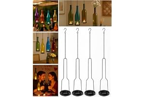AceList 4-Pack Hanging Candle Holder for Cut Glass Bottles – Rustic Black Iron DIY Wine Bottle Lantern for Patio, Wedding, Halloween, Christmas Décor & Gift