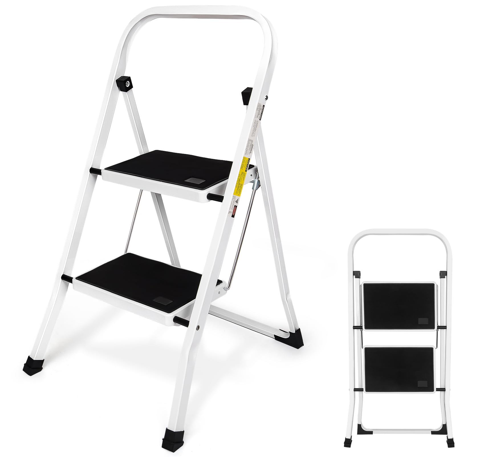 Photo 1 of 2 Step Stool, Folding Step Stool - Capacity with Wide Anti-Slip Pedal, Portable Steps Stool for Adults Multi-Use for Household, Kitchen, Office (Matte White)