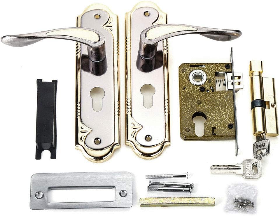 Door Lock Set, Durable Aluminum Alloy Door Lock Set with Handle, Home Security Mortise Front