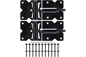 EVCUHASL Self Closing Gate Hinges Heavy Duty for Vinyl/Wooden Fence Gates, 90 Degree Adjustable Gate Door Hinges Hardware Kit with Swing Adjuster Tool and Self-Tapping Screws, 2 Pack, Black Finish