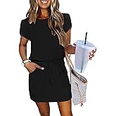 ETCYY NEW Womens Summer Dresses Tie Front Chic Mini Dress Petal Short Sleeve with Pockets