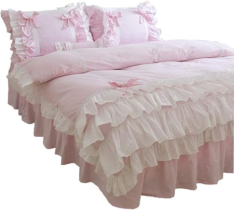 Amazon お姫様系ピンク布団カバーセット シングル 3点セットフリル綿100かわいい掛け布団カバーベッドスカート枕カバー 寝具カバーセット オンライン通販