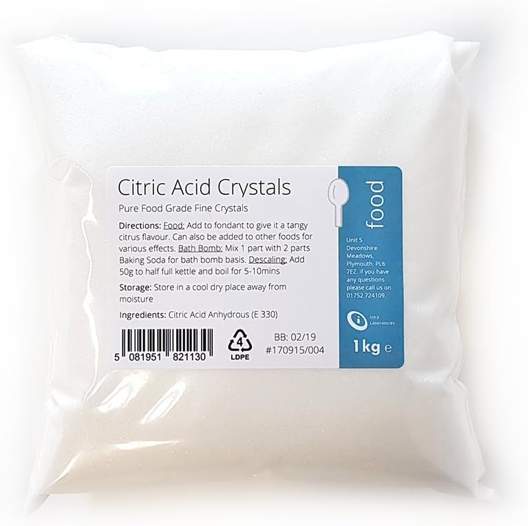 Intralabs Citric Acid 1kg - 100% Pure Food Grade Fine Crystals