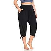 ZERDOCEAN Women's Plus Size Yoga Capri Pants Lounge Indoor Casual Comfy Relaxed Joggers with Pockets