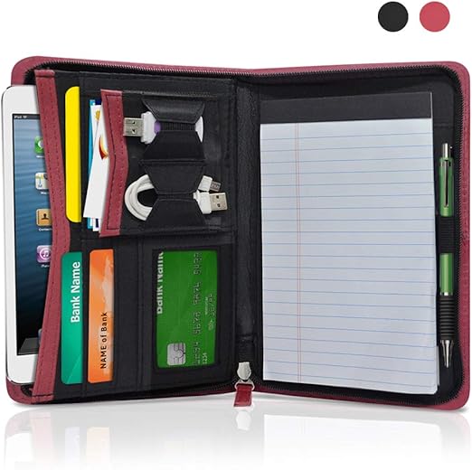 VNOM Mini Zippered Padfolio Binder Notebook Professional Leather Portfolio for