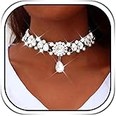 Kesvb Rhinestone Choker Necklace Jewelry Silver Big Diamond Choker Necklaces for Women