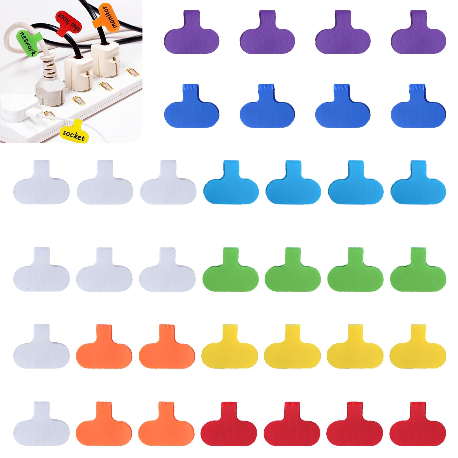 GOLD DEER 36Pcs Multi-Color Cable Labels Write On Cord Labels Cable Labels Wire Labels for Labeling Electrical Cord Labels Tags and Reusable Waterproof Charging Cord Labels 8 Color