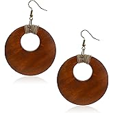 Big Wooden Earrings for Women Brown Boho Dangle Earrings Lightweight Vintage Bronze Wood Earrings for African Jewelry