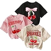 RoseSeek Girl's 3 Packs Star Butterfly Graphic Tees Crew Neck Short Sleeve T Shirt Casual Tops