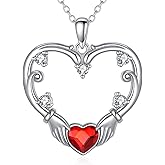 PYTALI Sterling Silver Claddagh Irish Women's Heart Ruby Moissanite Pendant Necklace Necklace Women's Pendant Jewelry Gift Birthday Valentine's Day Christmas St. Patrick's Day