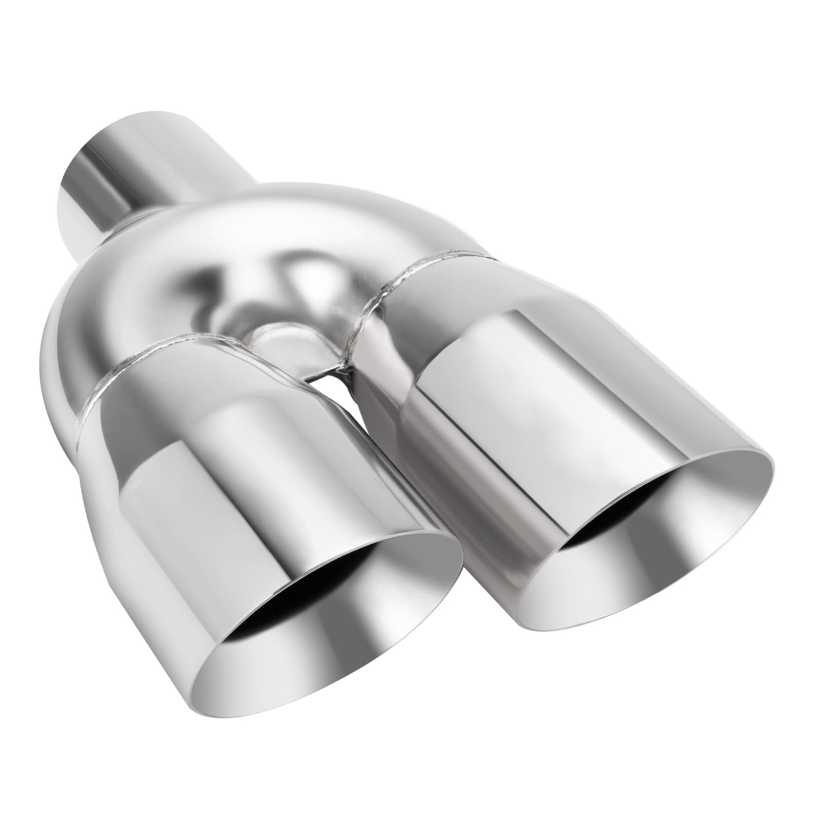 Photo 1 of LCGP Dual Exhaust Tip 3 inch Inlet 4 inch Outlet 12" Length Universal Polished 304 Stainless Exhaust Tip Tailpipe for Car Truck Double Wall Weld-on Angle Cut (Left)