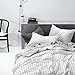 Wake In Cloud - Grid Duvet Cover Set, 100% Cotton Bedding, Black Grid Geometric Modern Pattern Printed on White, with Zipper Closure (3pcs, Queen Size)
