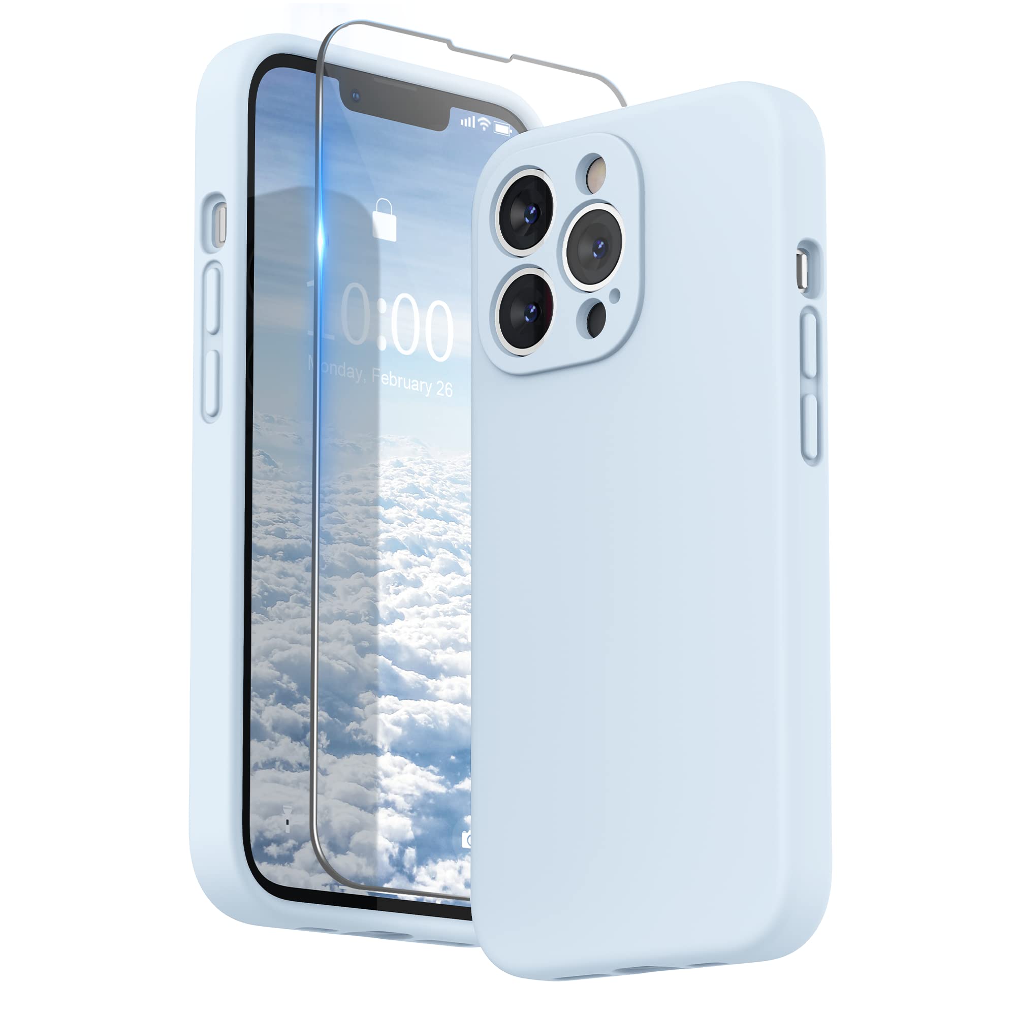 SURPHY Liquid Silicone Case for iPhone 13 Pro Case, Individual Protection for Each Lens Shockproof Rubber Full Body Thickened Design for iPhone 13 Pro 6.1 inch 2021, Cloud Blue