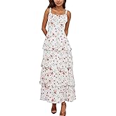 Tiered Ruffle Dress Women Casual Summer Spaghetti Strap Sleeveless Floral Layered Maxi Dress for Women Beach Sundress