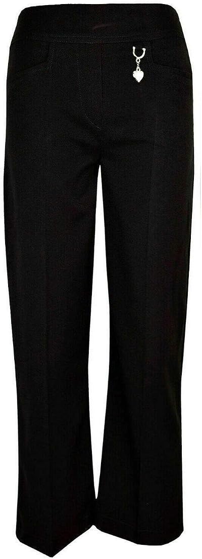 L S U Girls Pull Up School Trousers Heart Pendant Black 14-15 Years