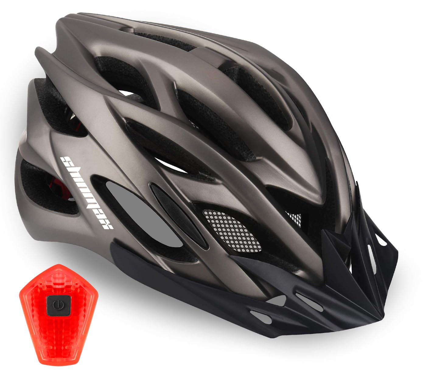 Shinmax Bicycle Helmet with Safety LED Light, CE Certified Bike Helmet Adjustable Mountain & Road Cycle Helmet for Men Women Adult Cycling Helmet with Detachable Visor Backpack Lightweight MTB Helmet