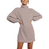 ANRABESS Women Oversized Sweater Dress Turtleneck Batwing Long Sleeve Ribbed Knit Loose 2025 Fall Winter Casual Short Dress