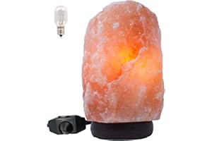 HIMALITE Pink Himalayan Salt Lamp with Wooden Base Dimmer Switch and 6ft Cord Rock of Gibraltar, Perfect for Night Light and Room Decor, Himalayan Salt lamp Bulb for Home Decor