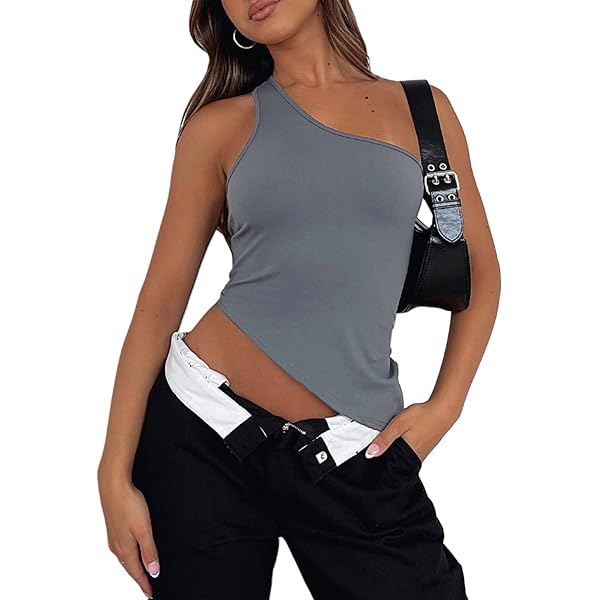 トップス Sheer One Shoulder Top Women's One Shoulder Crop Tops Mesh Sheer Asymmetrical