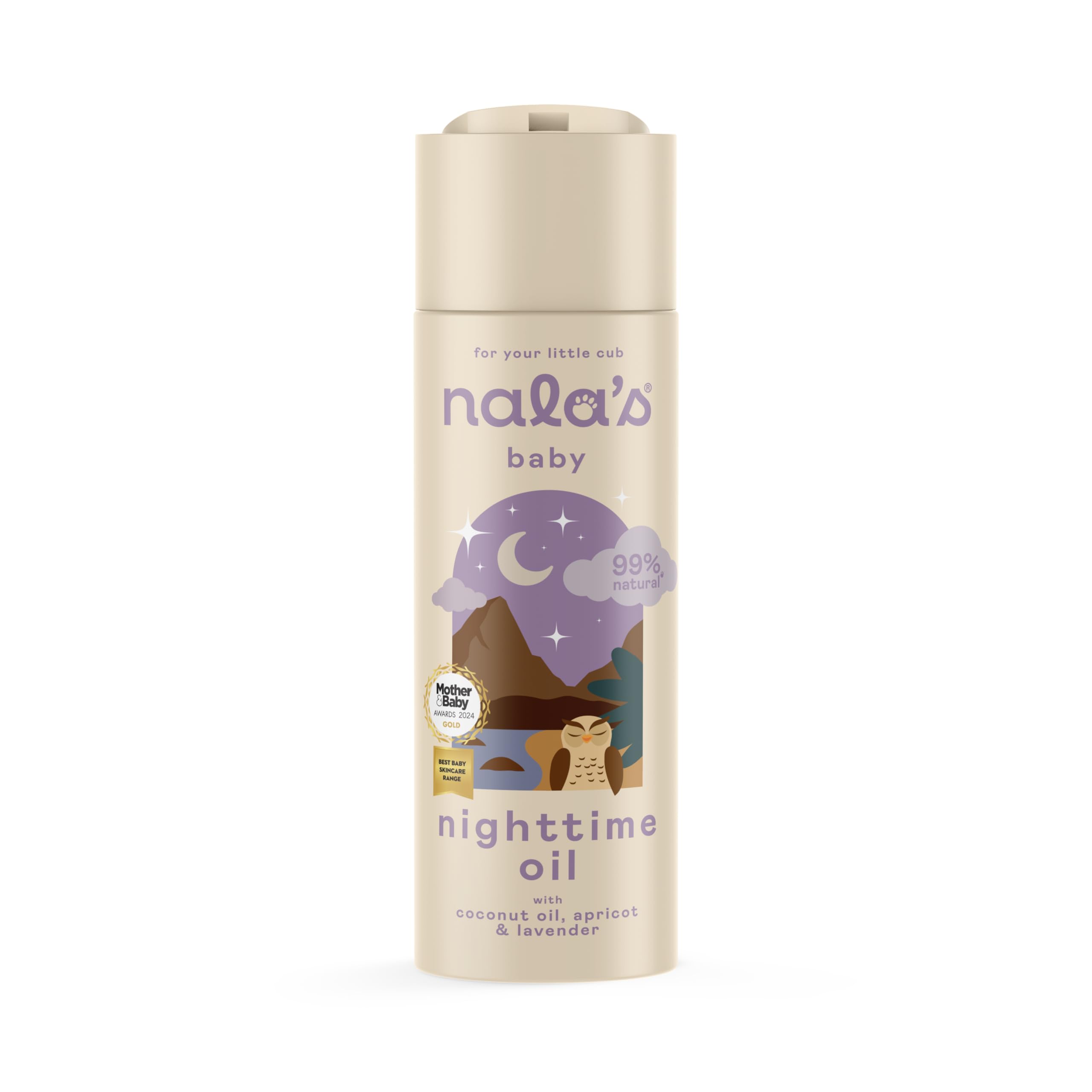Nala's Baby Nighttime Oil | Award-winning | 99% Natural | Dermatologically-tested and Paediatrician-approved | Coconut oil, Apricot and Lavender | Vegan | 200ml | Nalas Baby