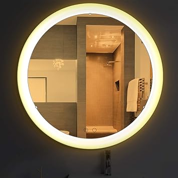 Amazon Com Nitin Wall Mounted Vanity Mirror With Light Modern Circle Makeup Mirror With Smart Touch Control Dimmer For Bedroom Bathroom Furniture Decor nitin wall mounted vanity mirror with light modern circle makeup mirror with smart touch control dimmer for bedroom bathroom