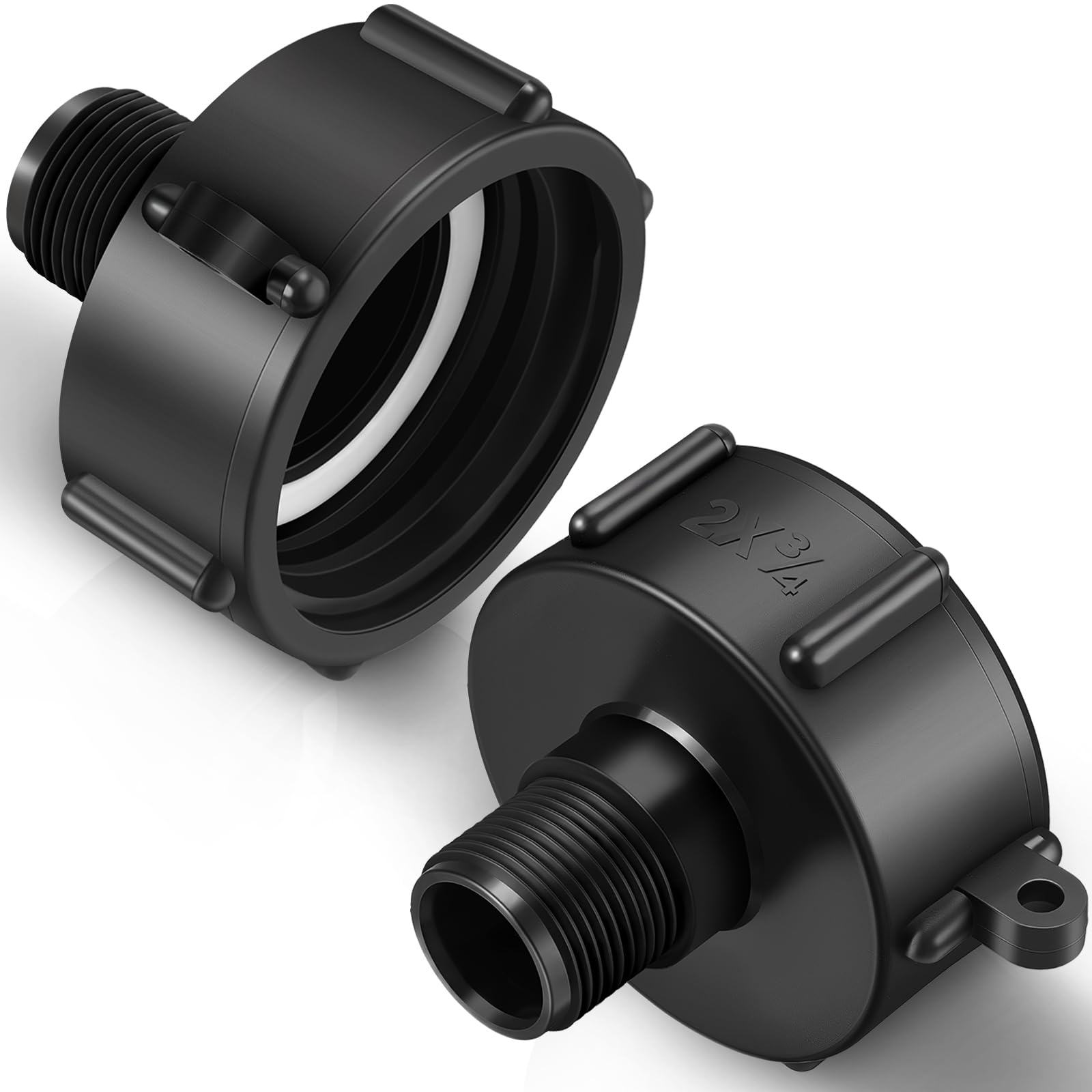 Photo 1 of 2 Pieces 275 330 Gallon IBC Tote Adapter 2" Coarse Thread x 3/4" Garden Hose Male IBC Tote Fitting Drain Water Tank Hose Adapter