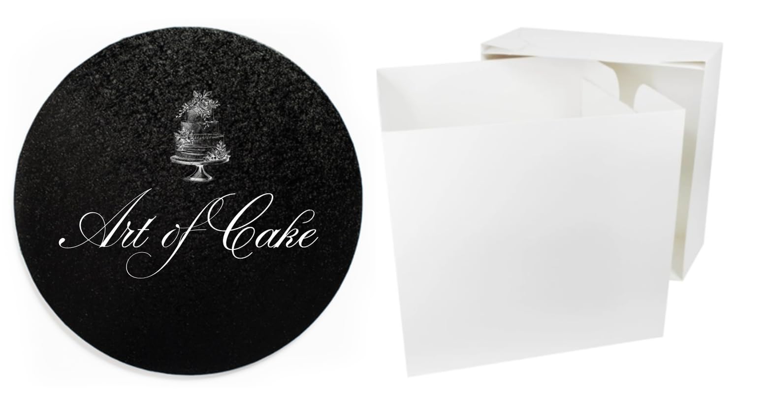 Art of cake® 12 inch Black Cake Drum (13mm Thick) and 12"x12"x12" inch White Tall Cake Box -Round Drum cake Board