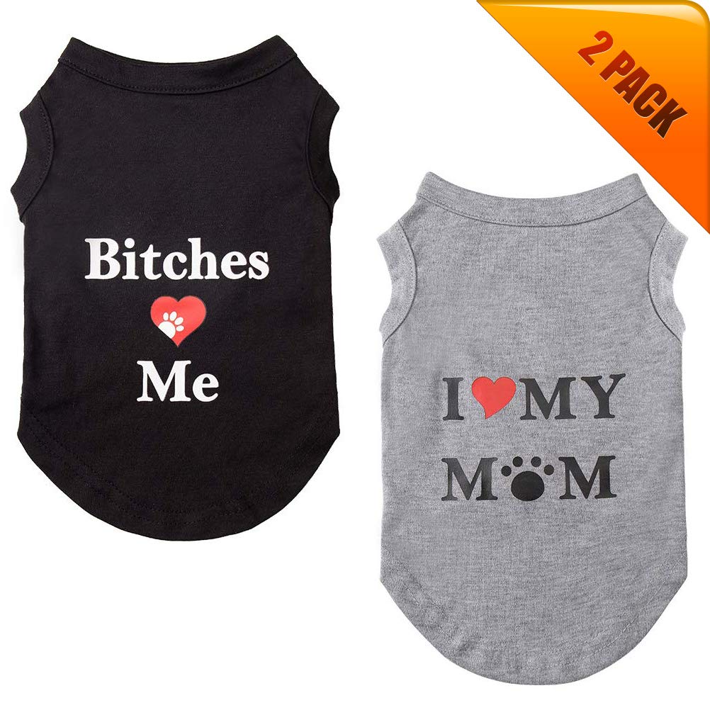 KOOLTAIL Dog T Shirts Pet Summer Vests I Love My Mom Dog Clothes with Fashion Printing 2 Pack
