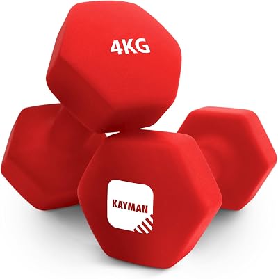 KAYMAN Neoprene Dumbbells Set 2 x 4 Kg Anti-Slip Hex Coated Home Gym