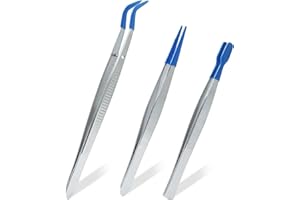 OSVJE 3 Pack Curved Tweezers, Silicone Rubber Bent Tip PVC Coated Soft Tip Tweezers, Non Marring Stainless Steel Tools for Jewelry Crafts/Electronics