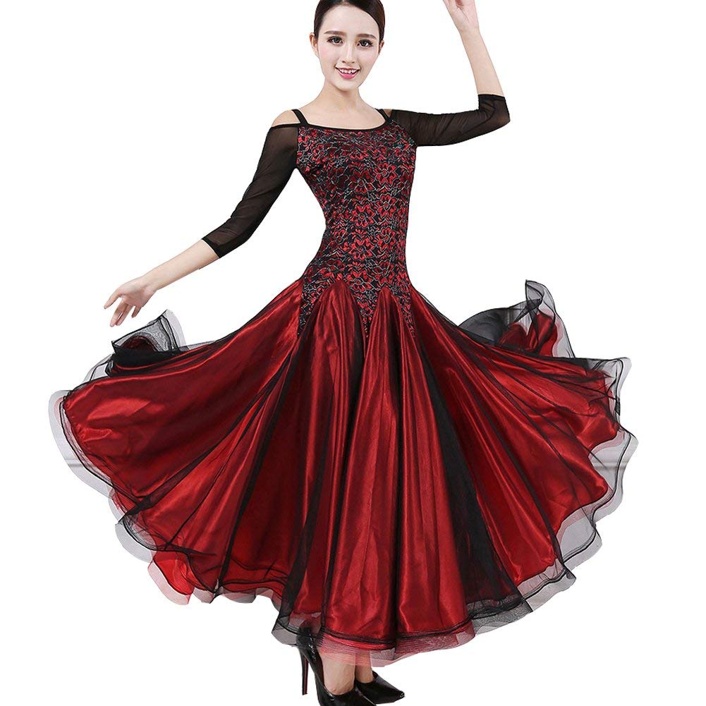 芸能人愛用 社交ダンス レディースダンス優しいデザインワンピース 3色選択 B07nv5xqp9 ダンスワンピース Garuda Xl 発表会競技ドレス レッド 社交ダンス衣装 買い保障できる Www Aiq Aiq Com Mx