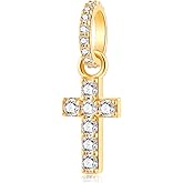 CHAWIN Sparkling Cross Charm for Pandora Charm Bracelets - Gold Plated 925 Sterling Silver Necklace Pendants, Cross Dangle Bead with Cubic Zirconia Stones, Birthday Gift Women/Men.